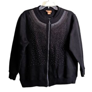 Aces Design Sweatshirt Jacket Black Sparkly Full-Zip Bedazzled Size Medium